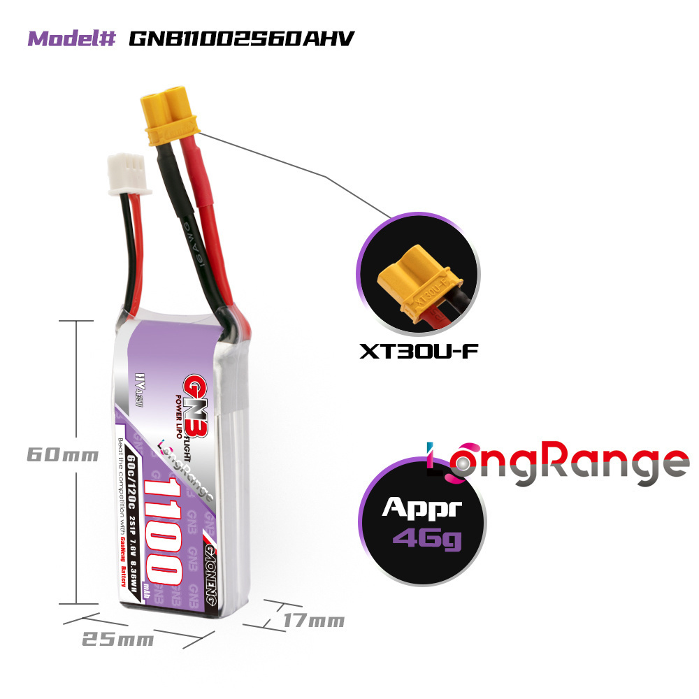 GNB 1100mAh 2S 3S 4S 6S 60C/12 - Nano Quad Fpv reseña y precio